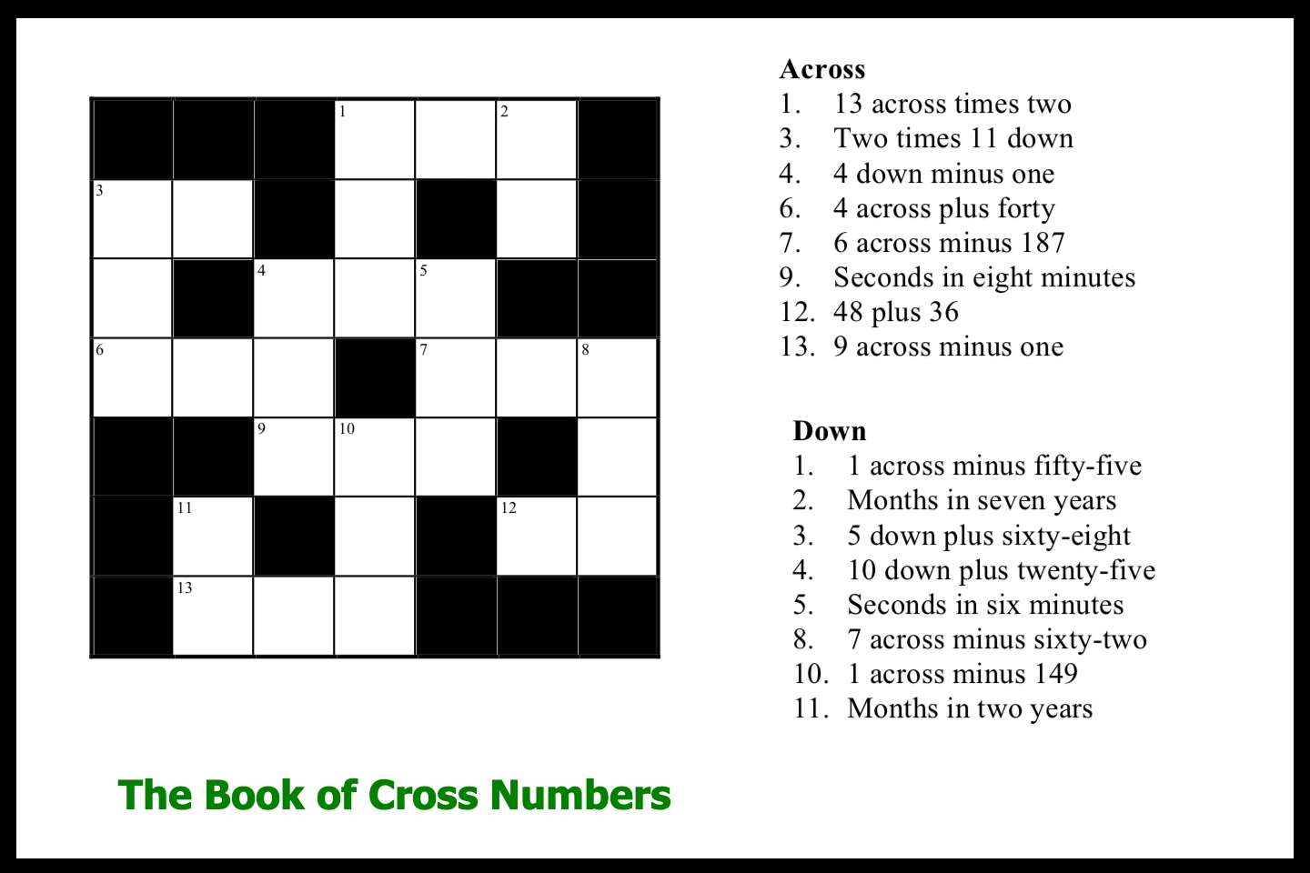 Free Printable Math Cross Number Puzzles
