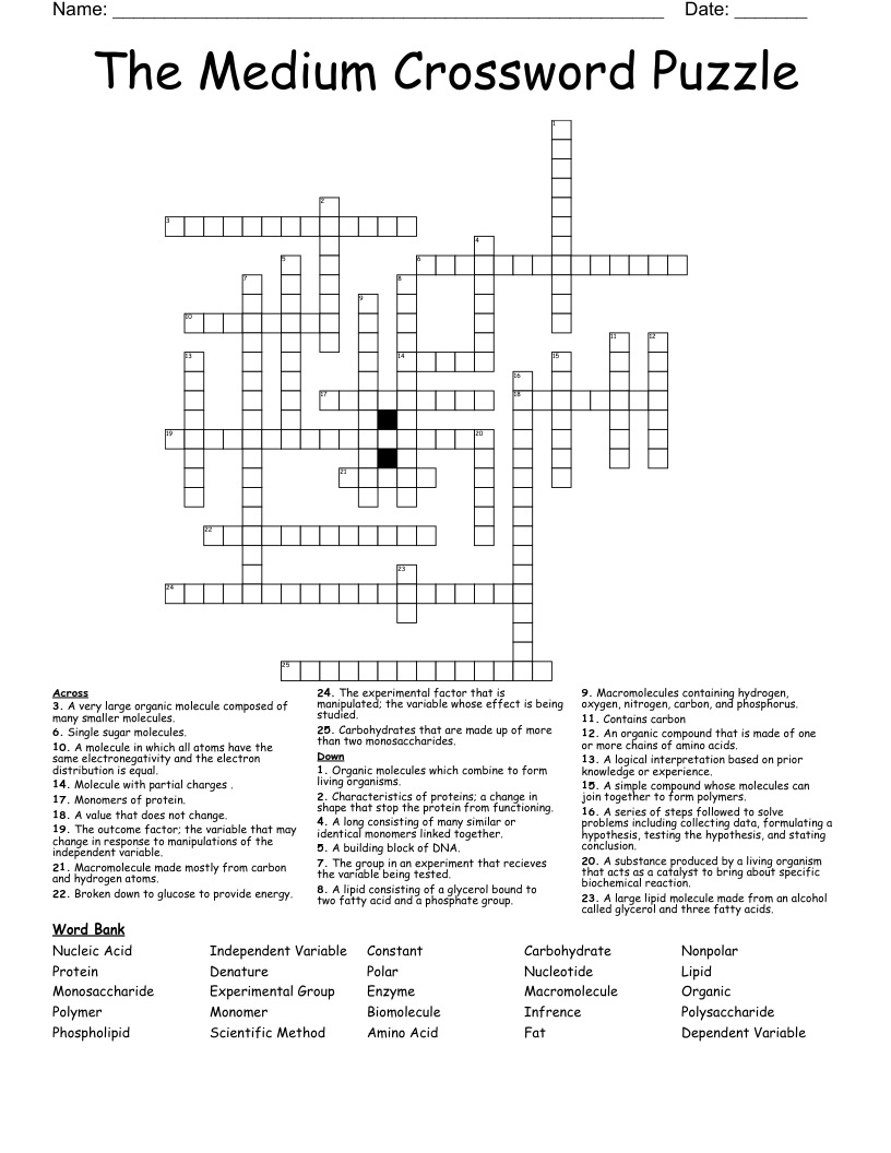 Crossword Puzzles Medium Printable