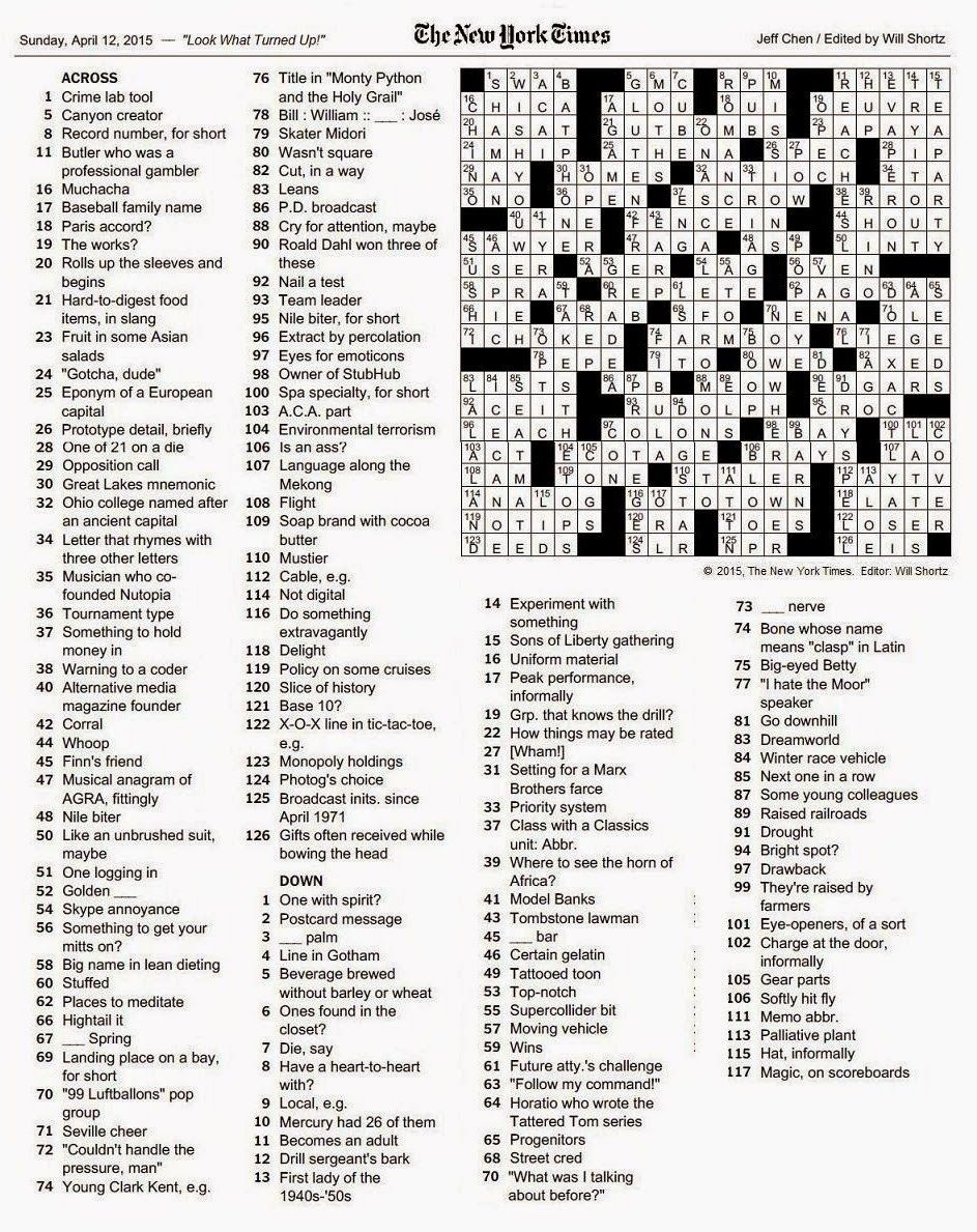 Nyt Free Printable Sunday Crossword Puzzles