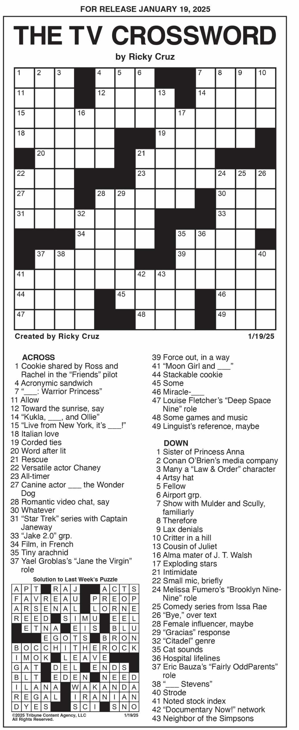 Free Printable Tv Crossword Puzzles