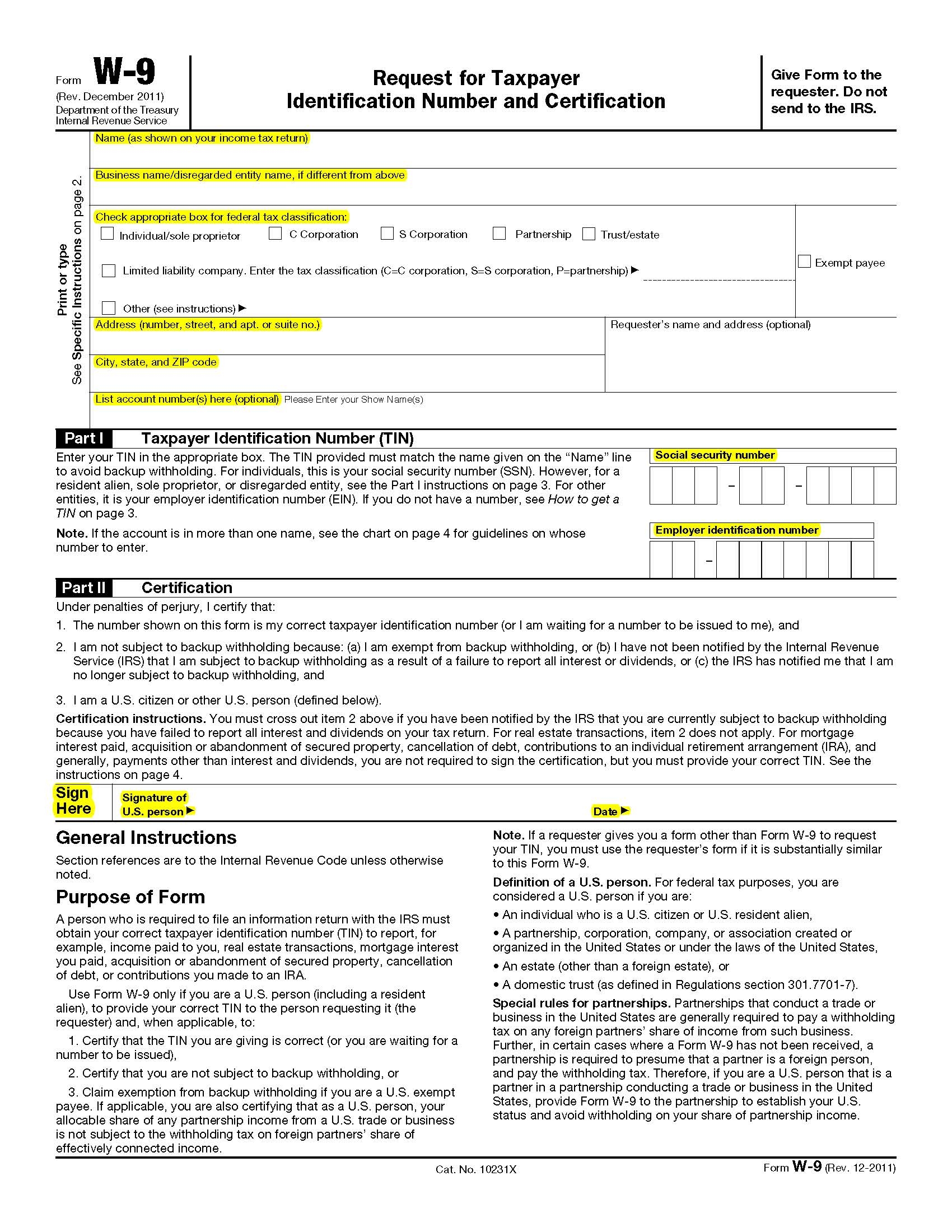 Irs W9 Form How To Fill Out