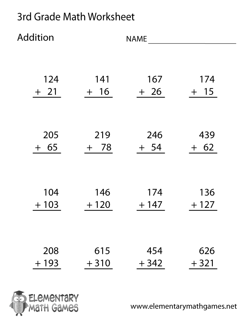 Printable Third Grade Math Worksheets