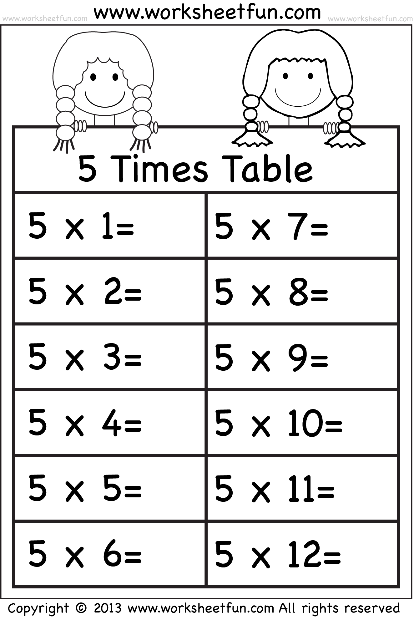 Times Tables Worksheets 2 3 4 5 6 7 8 9 10 11 And 12 