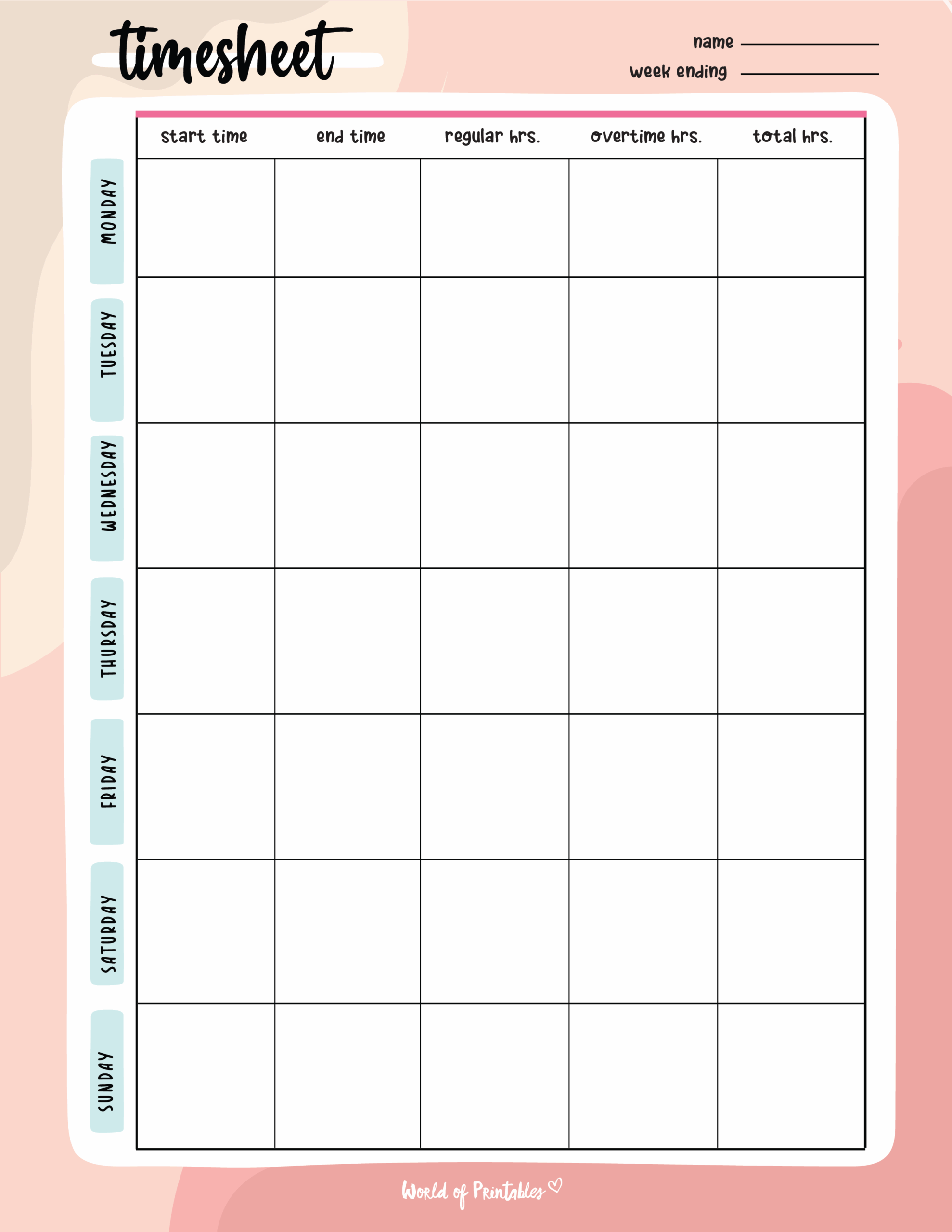 Printable Timesheet Template