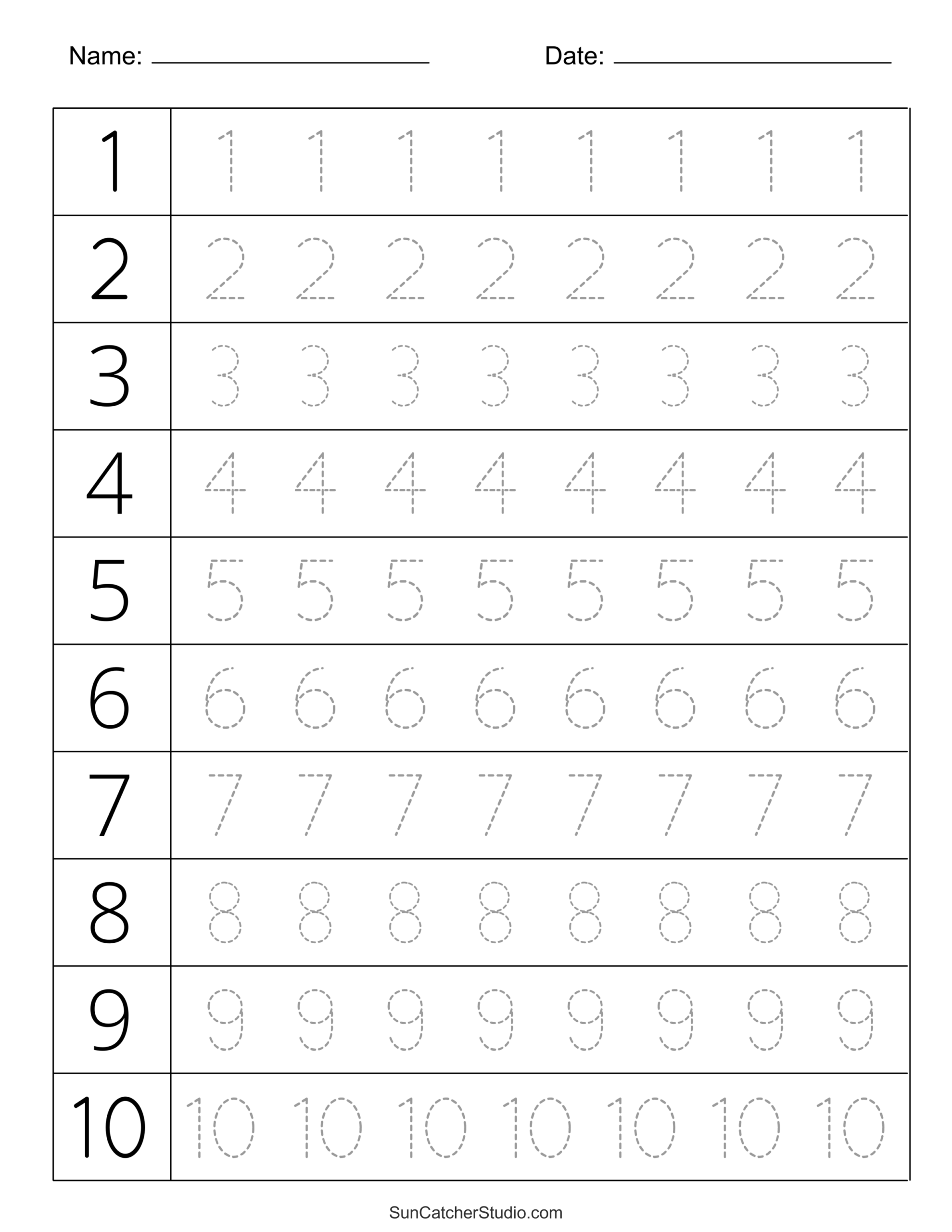 Printable Numbers 1-10 Worksheets