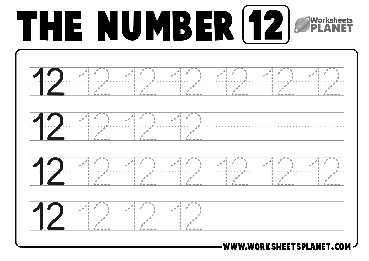 Number 12 Tracing Worksheet Free Printable