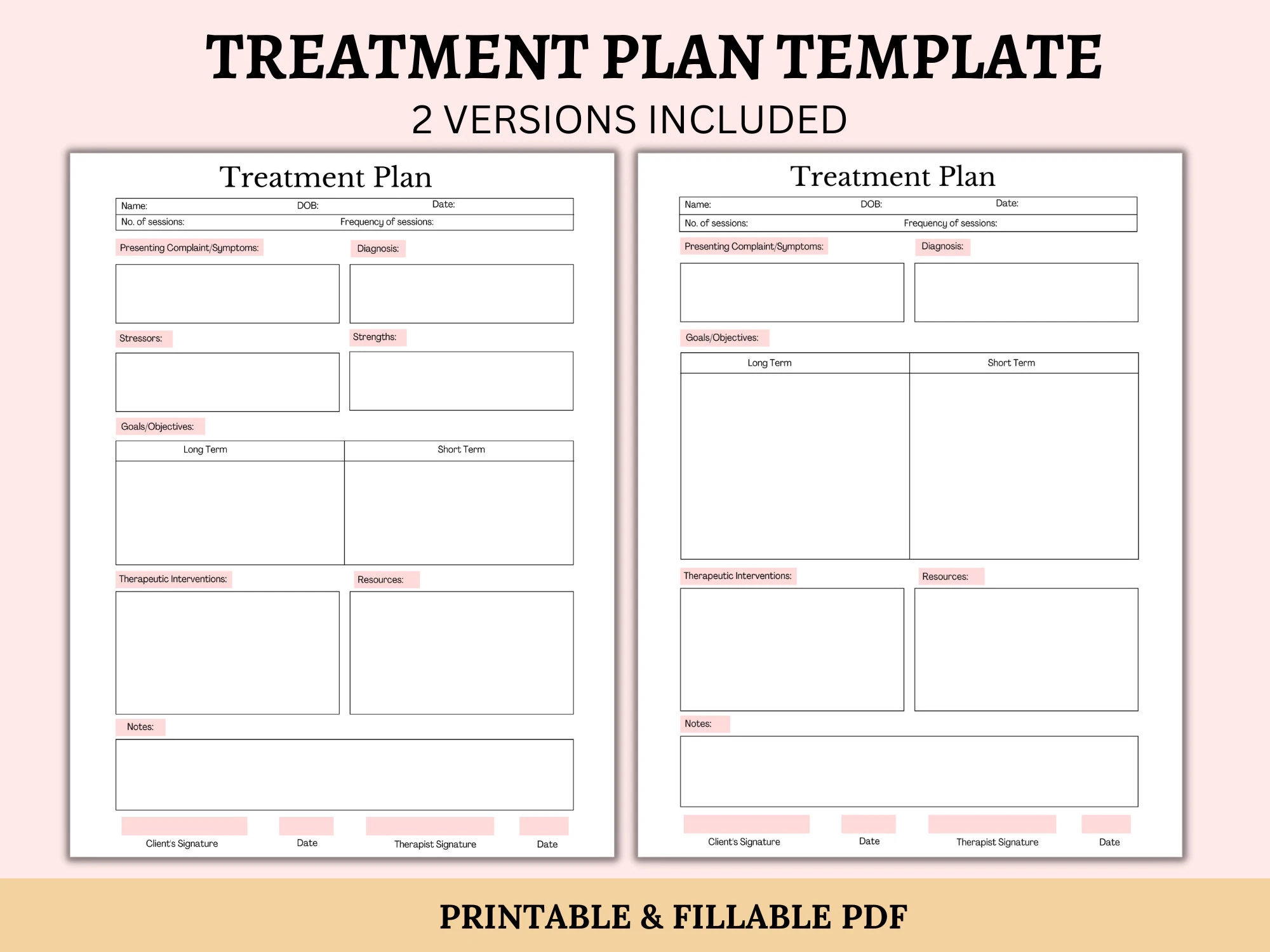Treatment Plan Template Printable Fillable PDF Therapist 