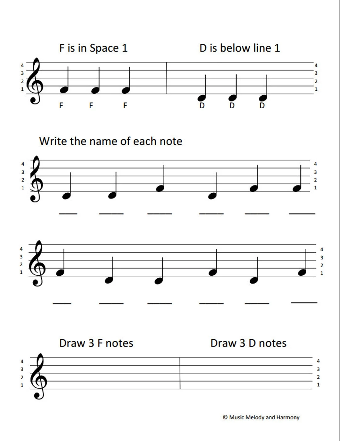 Treble Clef Notes Worksheet Printable