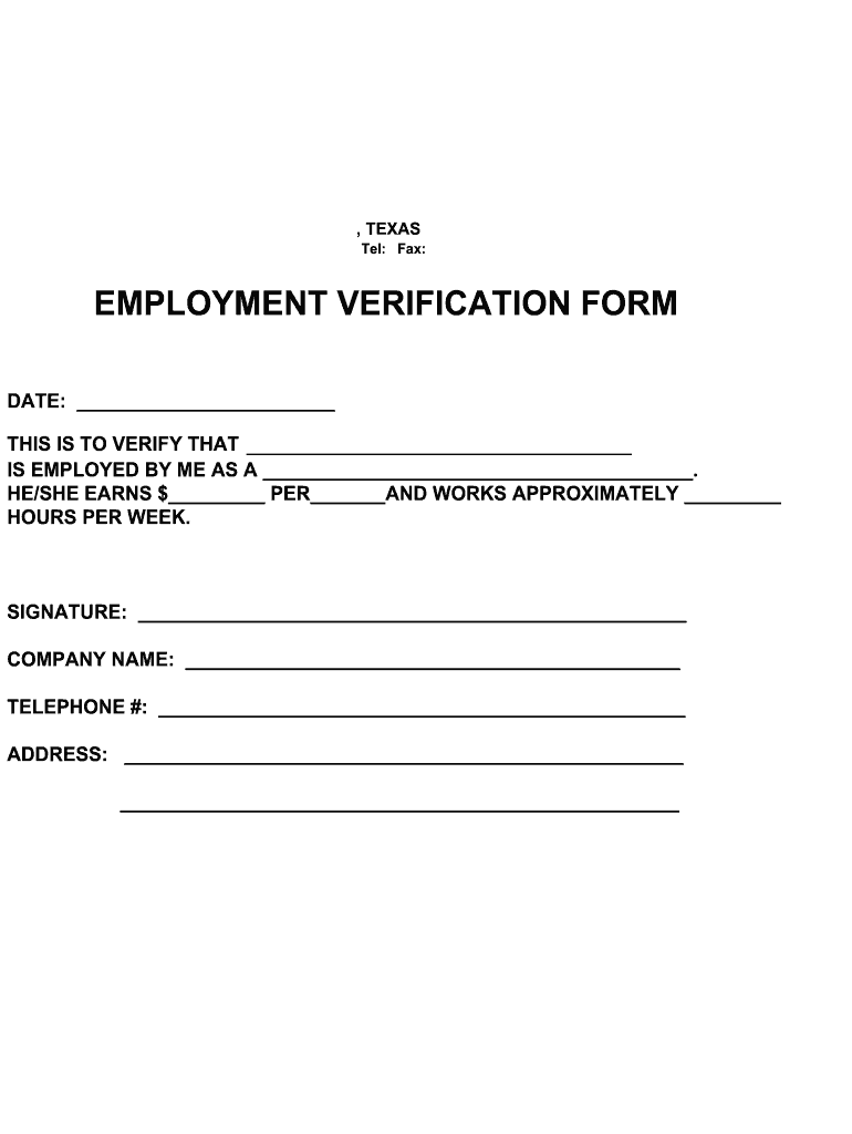 Printable Verification Of Employment Form
