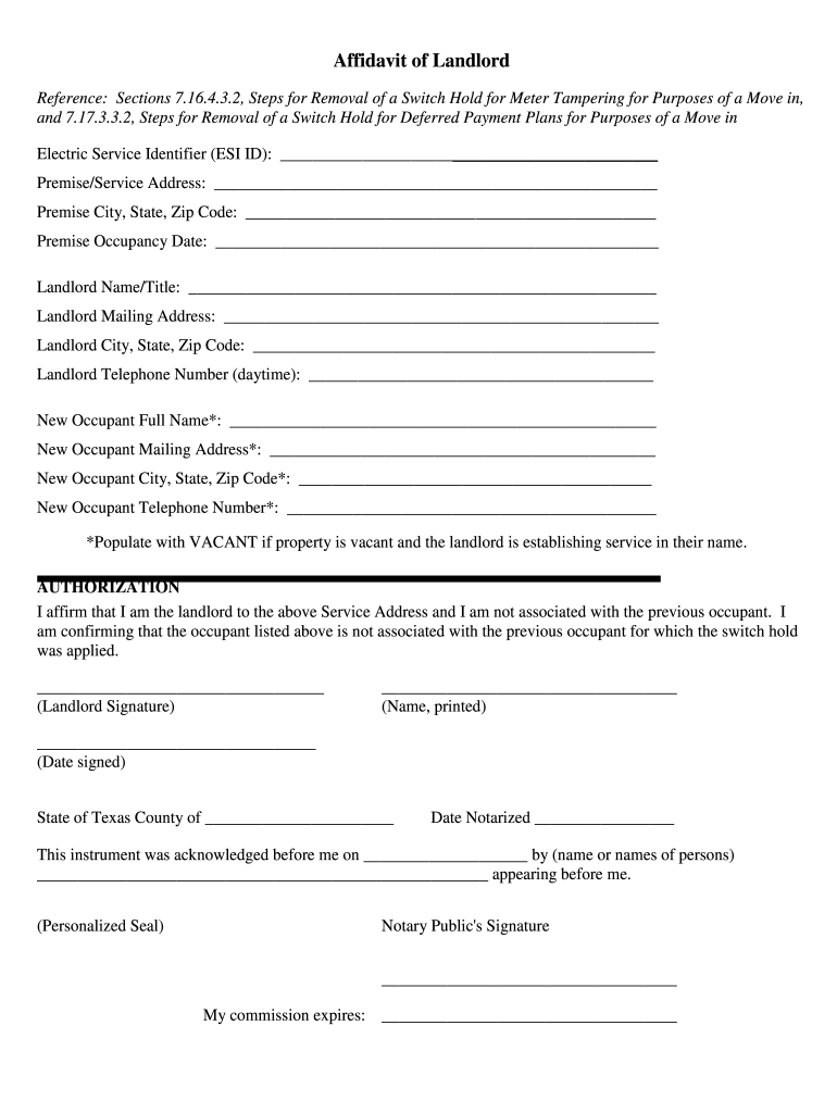 TX TXU Energy Retail Company Affidavit Form Fill Online 