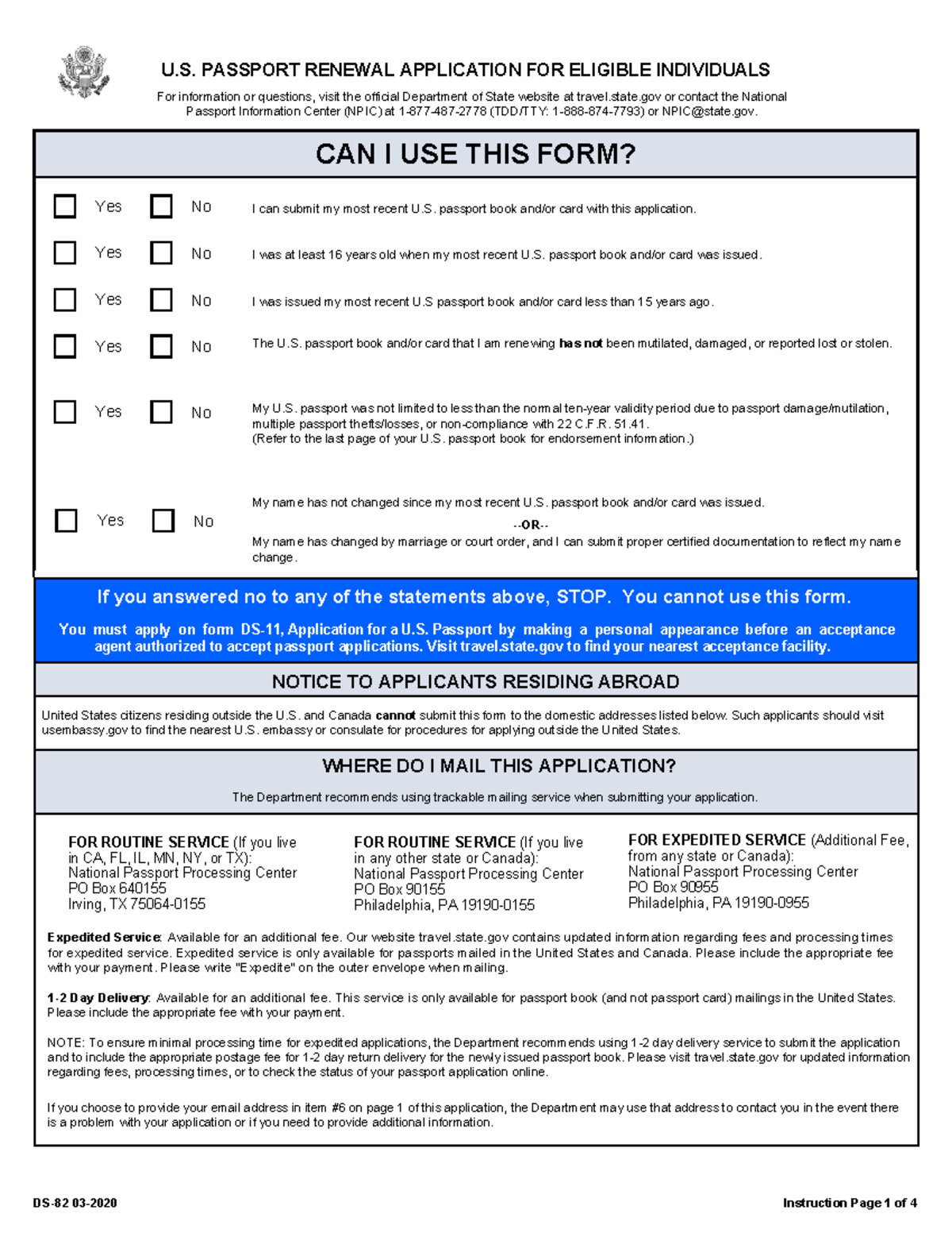 Irs Form Ds-82
