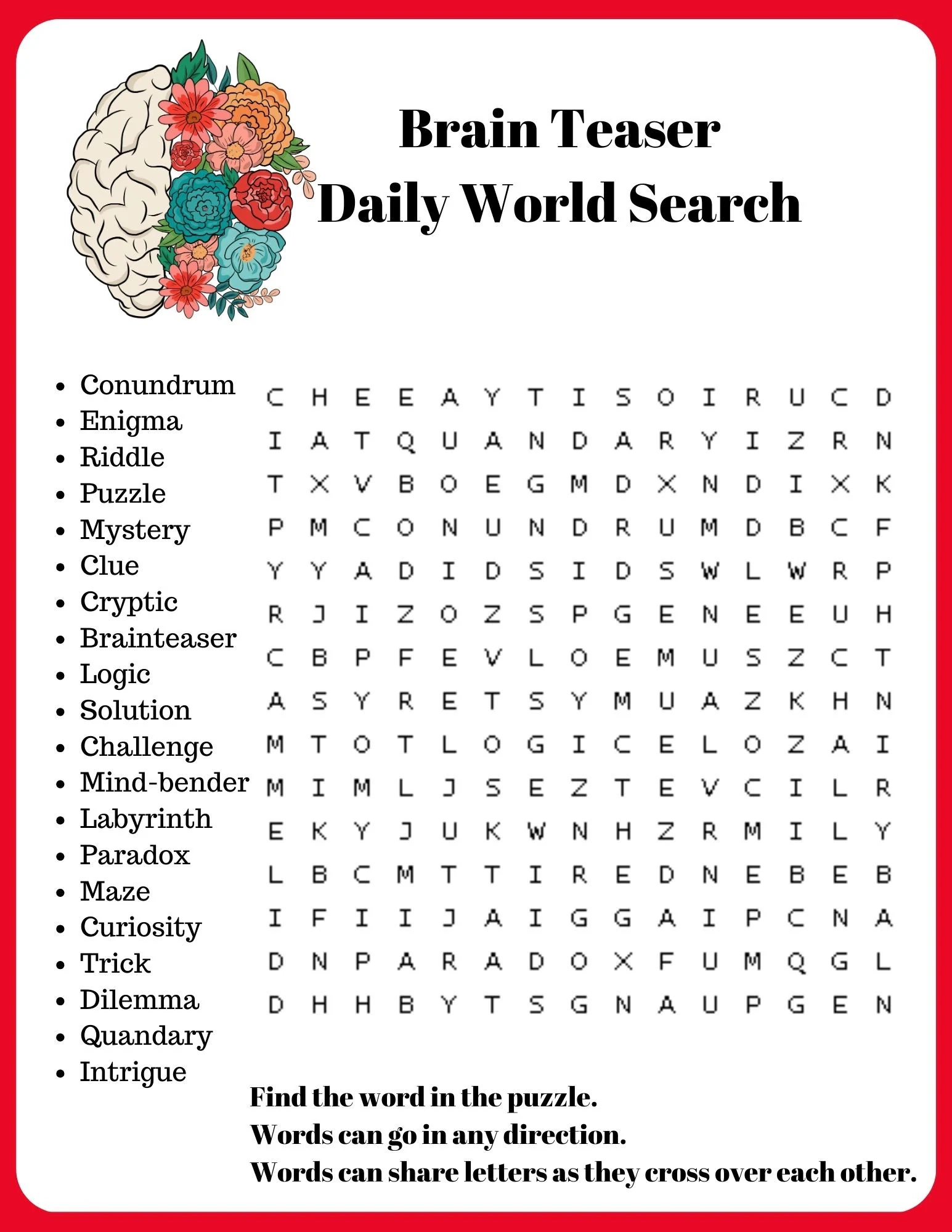 Brain Teasers Printable Puzzles For Adults