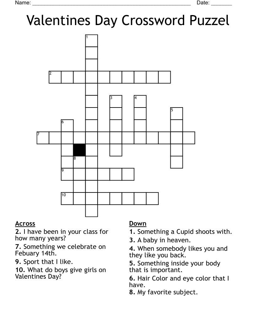 Valentine Crossword Puzzles Printable