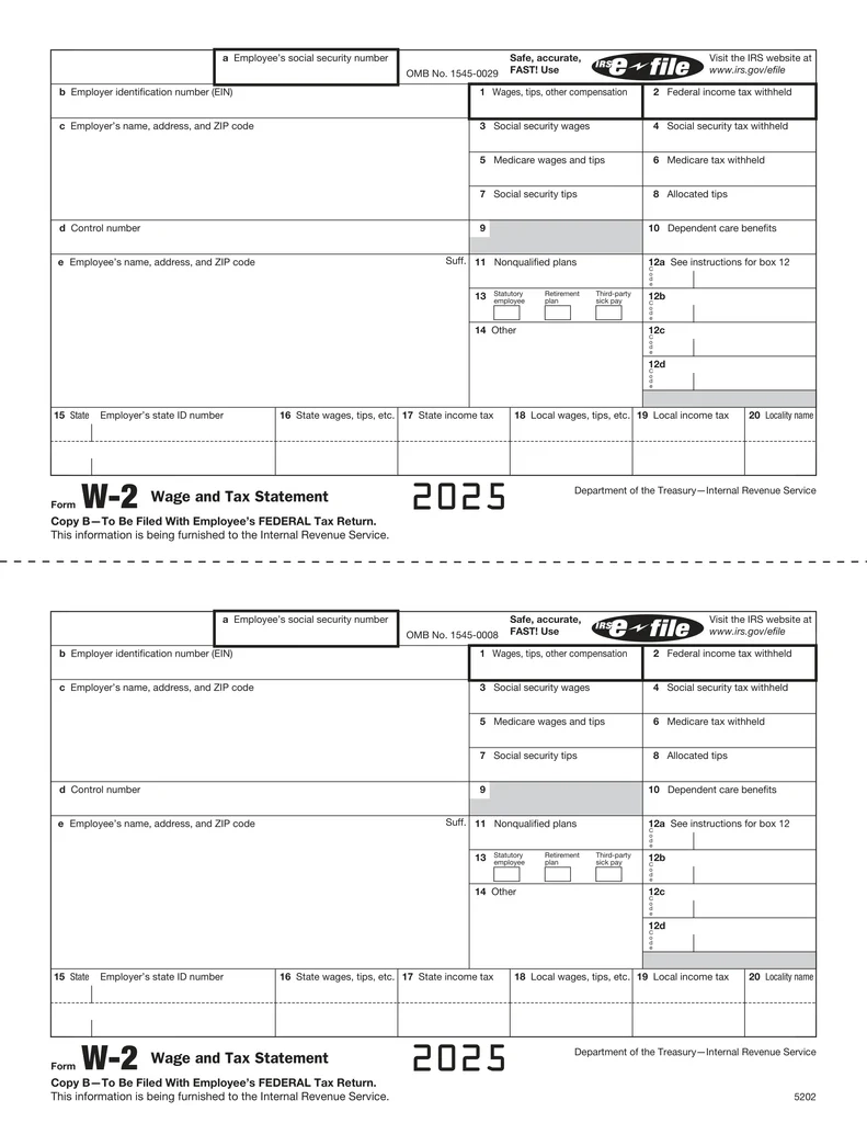 W 2 Employee Copy B Form 5202 W 2TaxForms
