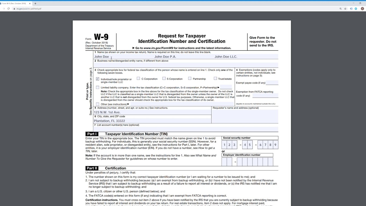 W 9 Form 2018 Pdf