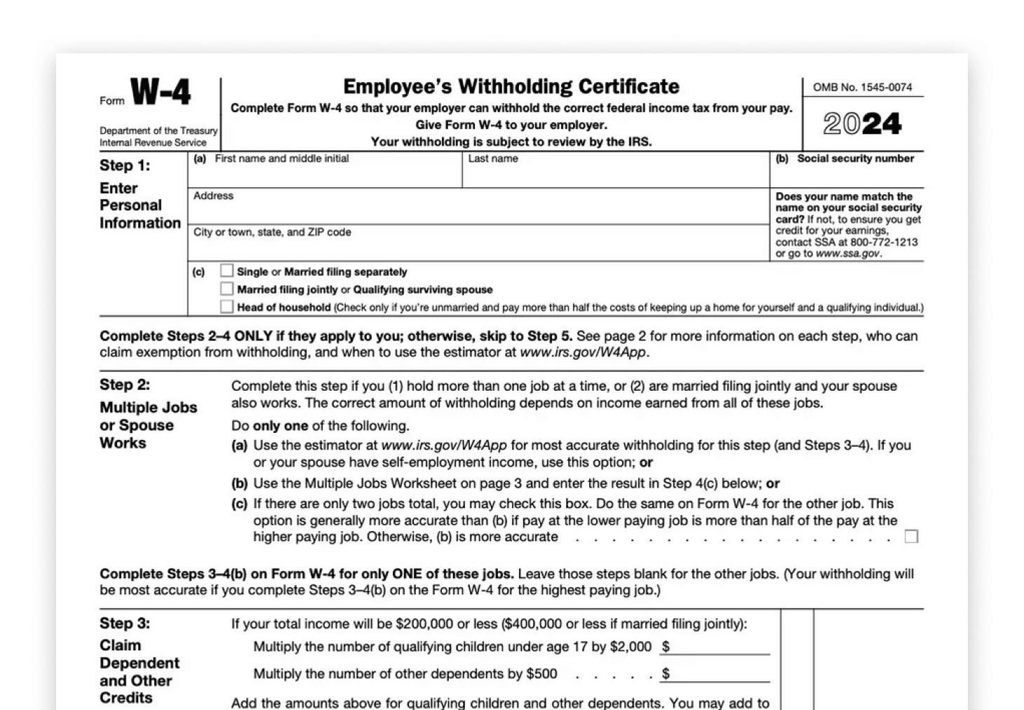 W 4 Form 2025 Free Printable