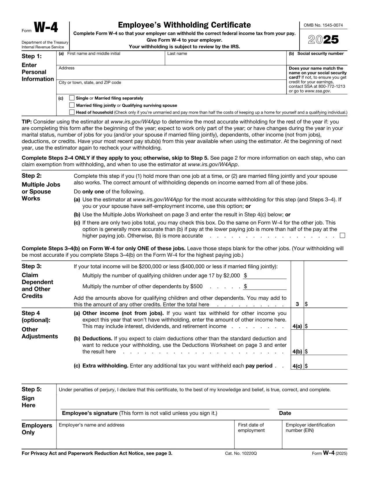 W4 Form 2025 Fill And Sign Online With Lumin