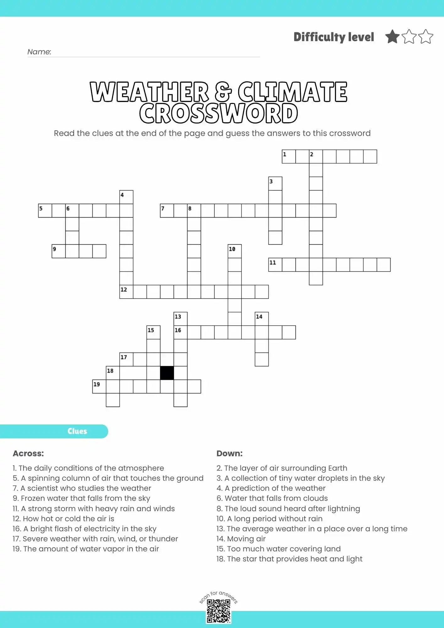 Weather amp Climate Crossword Puzzle Free Printable Science Fun 