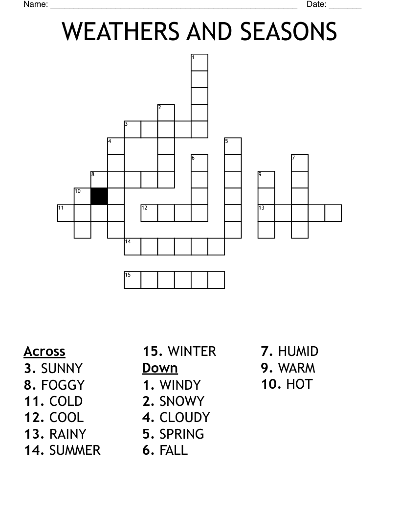 WEATHERS AND SEASONS Crossword WordMint