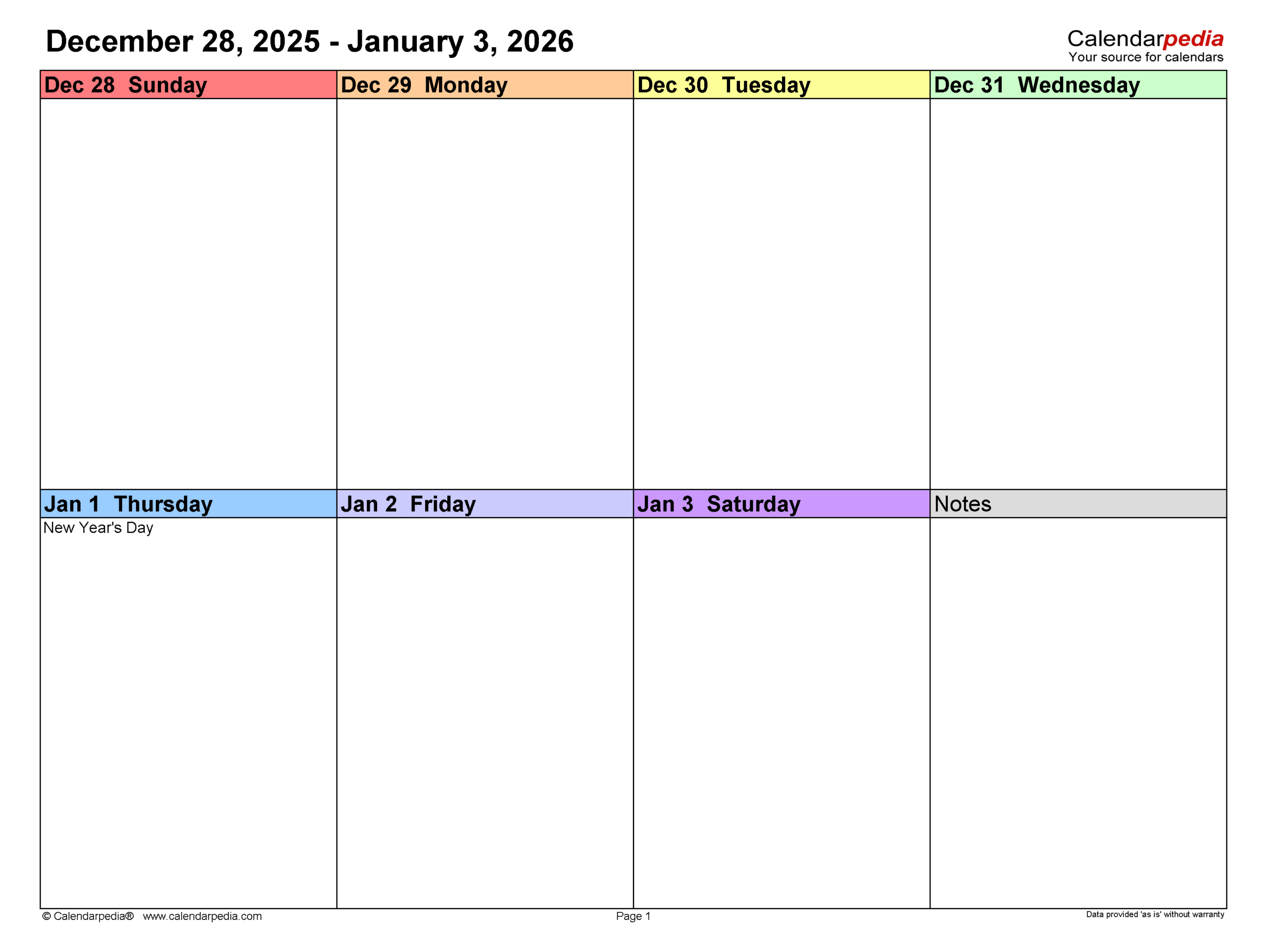Blank Printable Weekly Calendar 2026