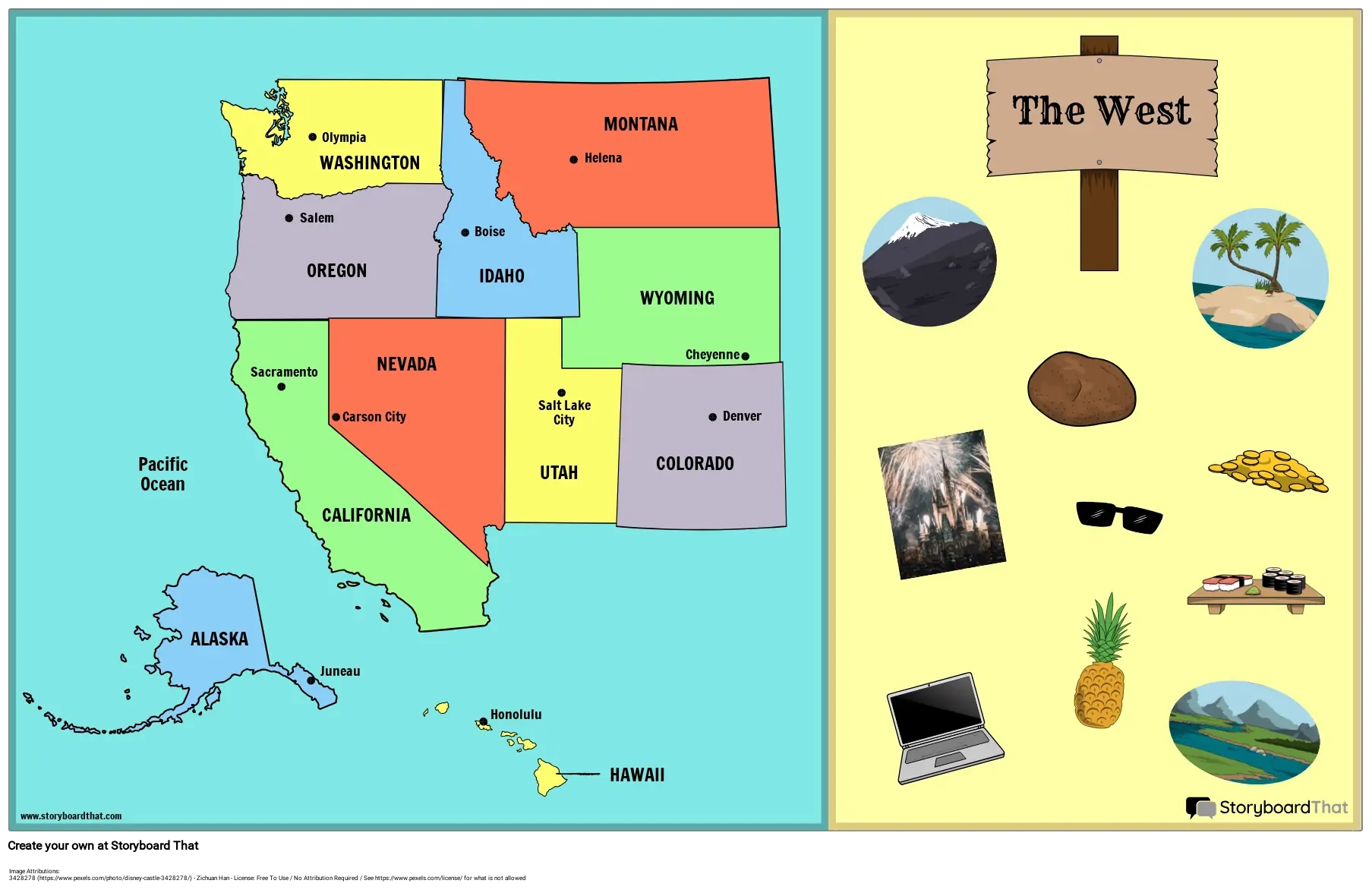 West Region Map Lesson States amp Capitals Storyboard That