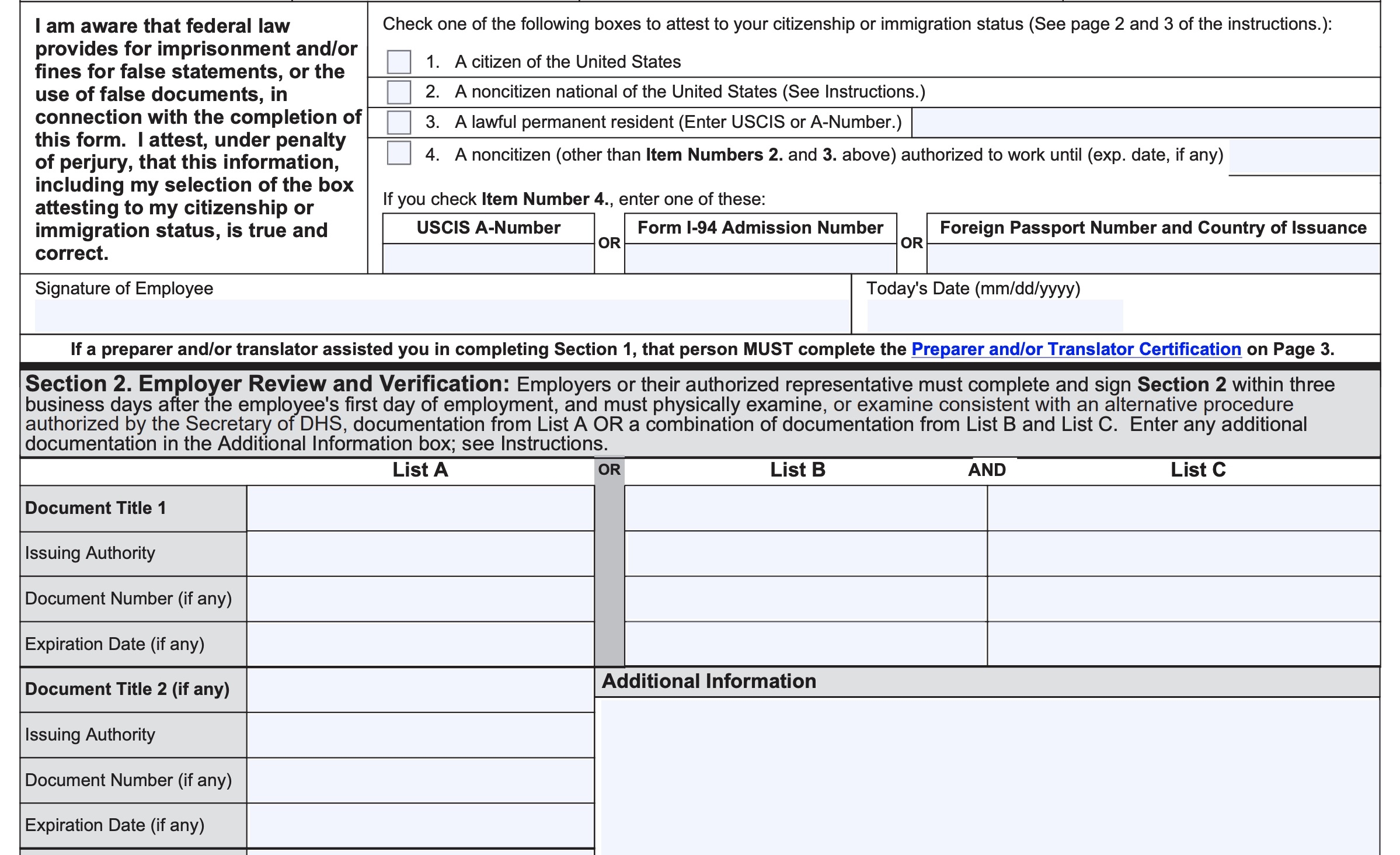 I Form 2023 Immigration Status