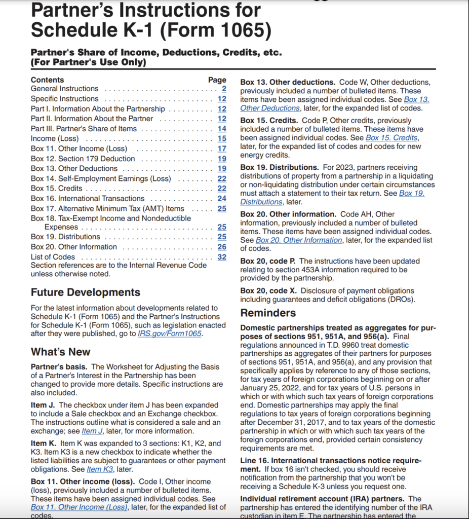 Form K-1 Instructions 2024