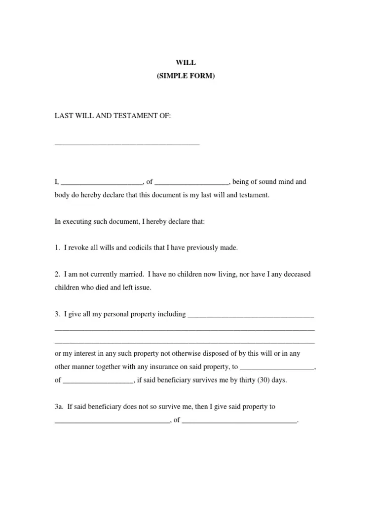 Will SimpleForm PDF Will And Testament Probate