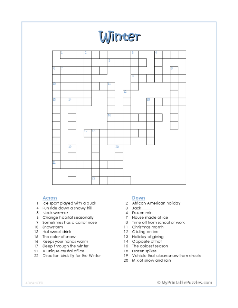 Crossword Puzzles Printable Free Adults