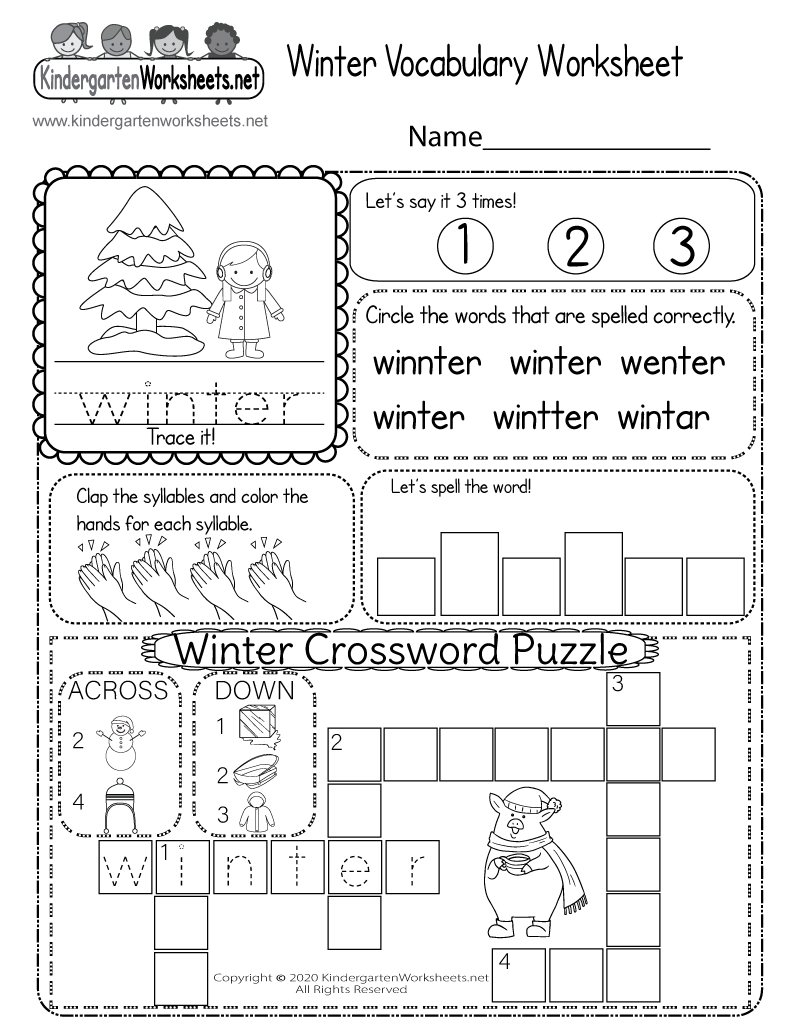 Kindergarten Winter Worksheets Printable