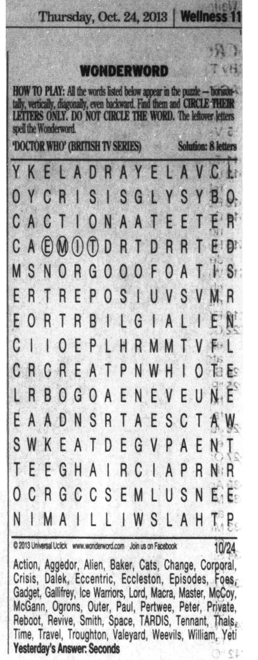 Printable Wonderword Today's Puzzle