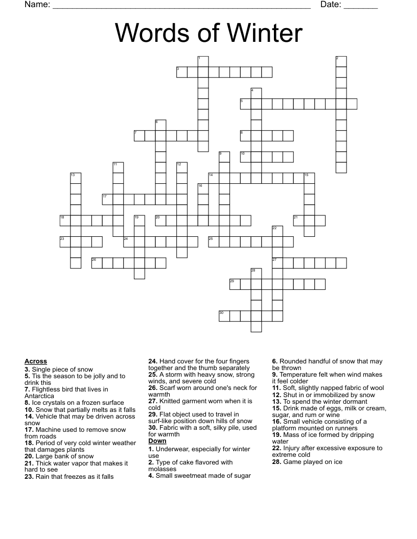 Freee Printable Winter Crossword Puzzles
