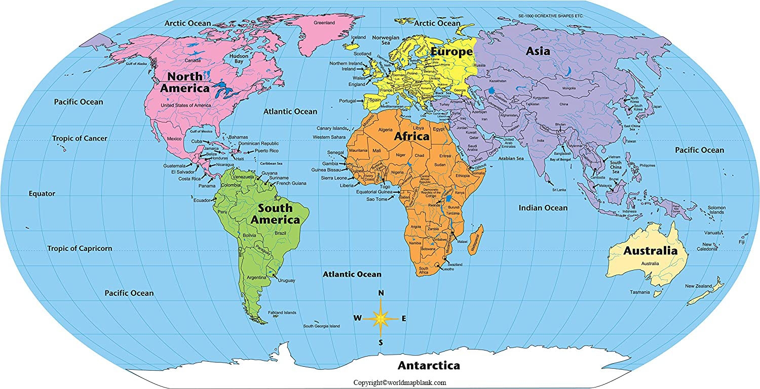 Map Of Continents And Oceans Printable Pdf