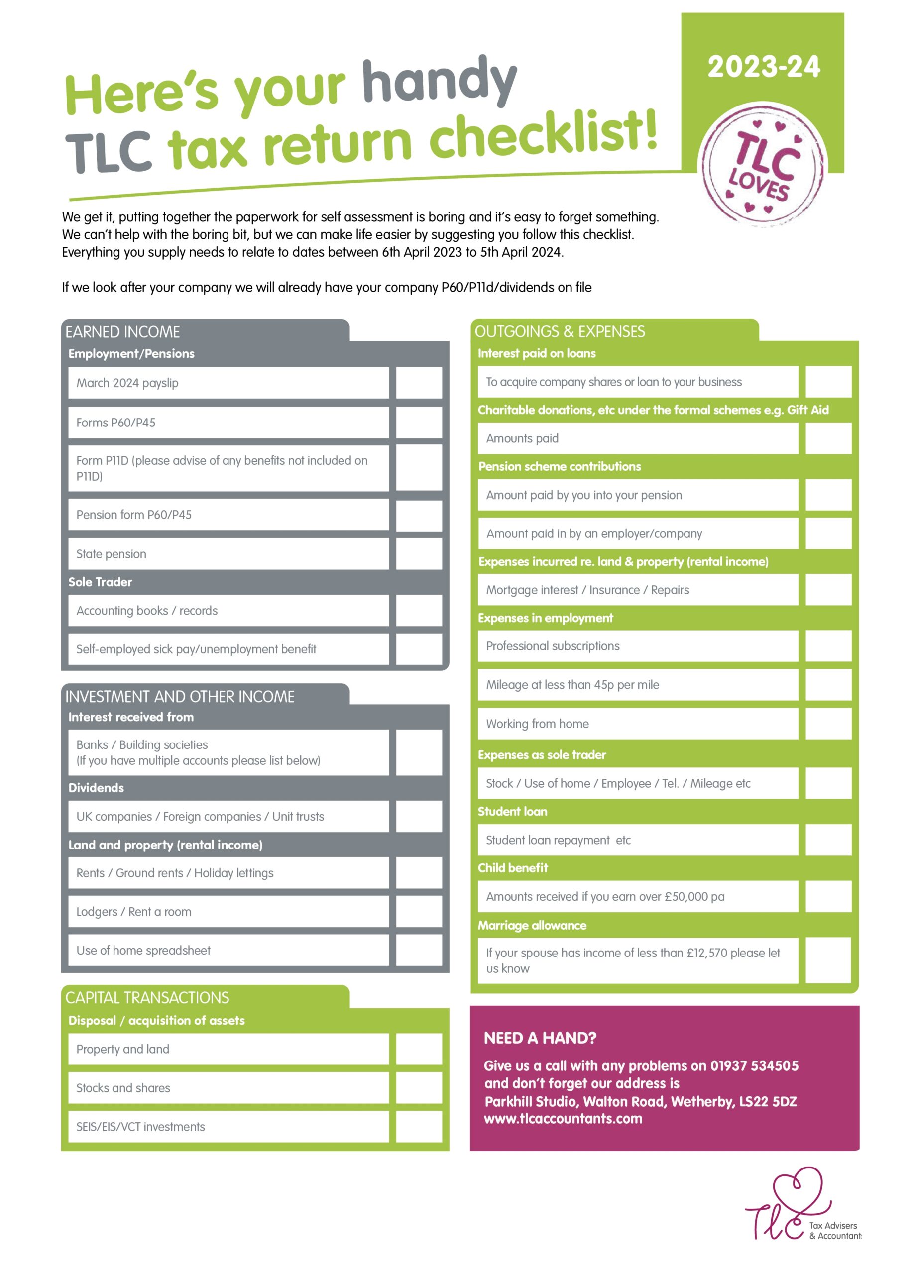 Your Self Assessment Checklist 2023 24 Wetherby