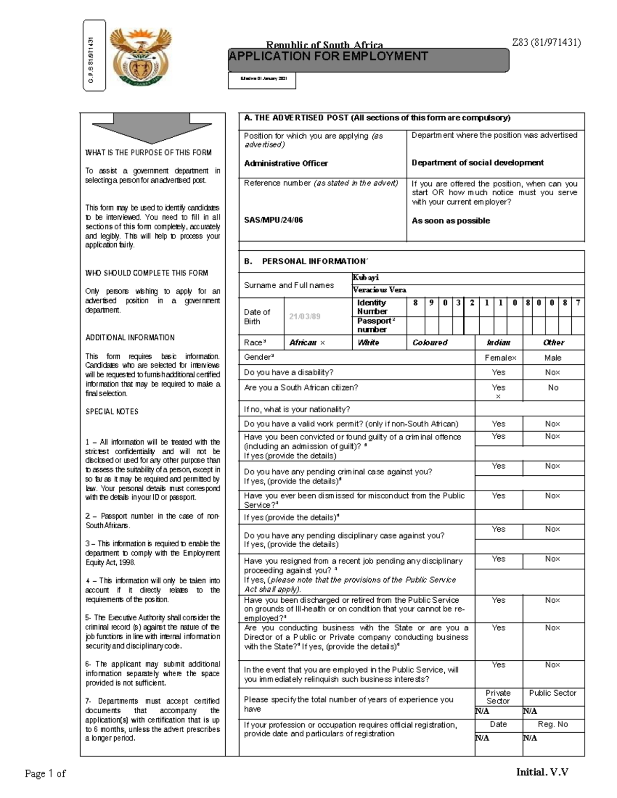Z83 Employment Application Form Effective 01 Jan 2021 Studocu